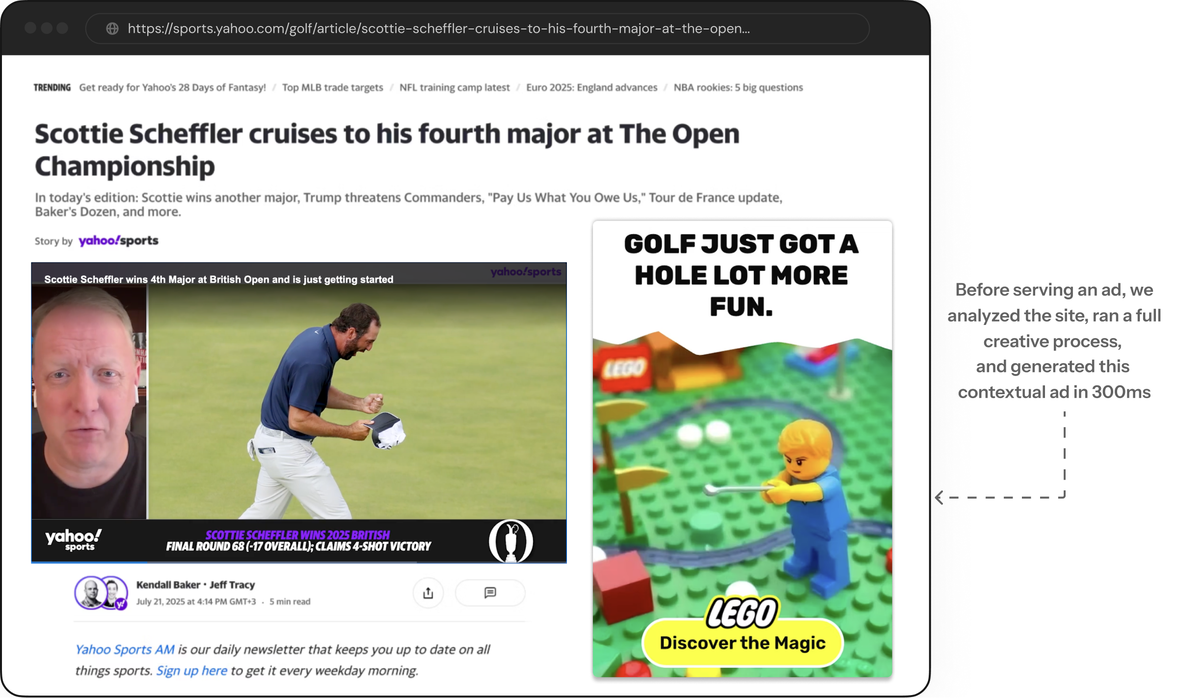 Website screenshot showing contextual ad generation